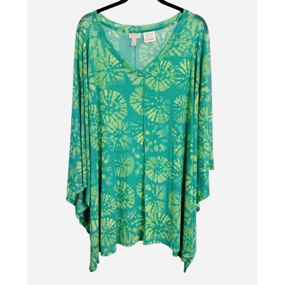LOGO by Lori Goldstein Beach to Street Mesh Caftan Top Blue Grass Plus Size 3X - Picture 1 of 8